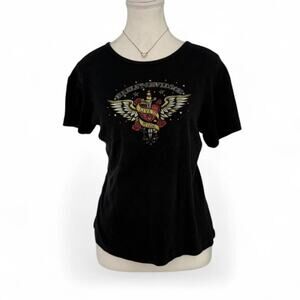 Harley Davidson Vintage Heart With Wings Cotton Baby Tee Size Small 100%Cotton